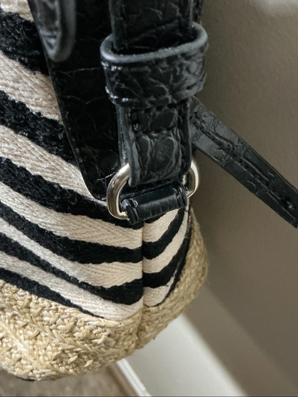 Dana Buchman Black White Straw Satchel Crossbody Bag Woven Top Handle Resort